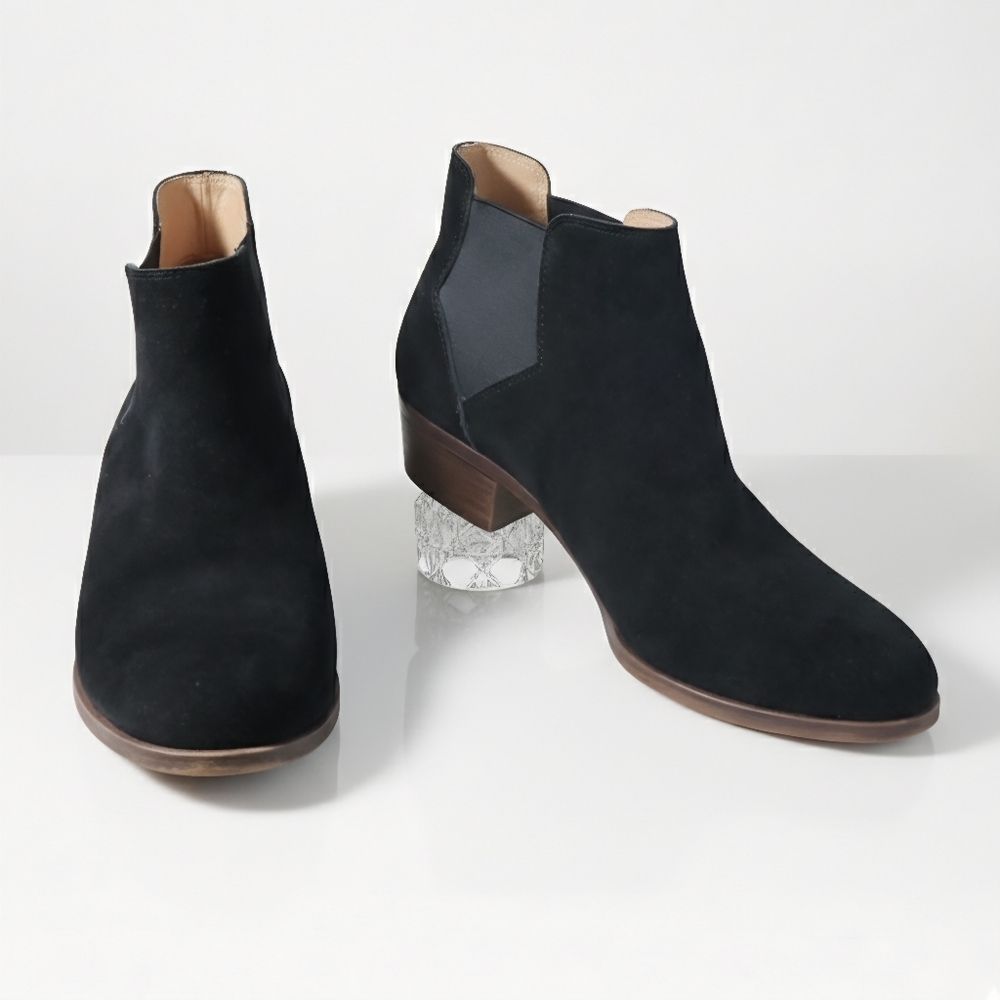 Lucky Brand 9.5/41 Booties Leather Suede Ankle Boots Elastic Pull-on Block Heel